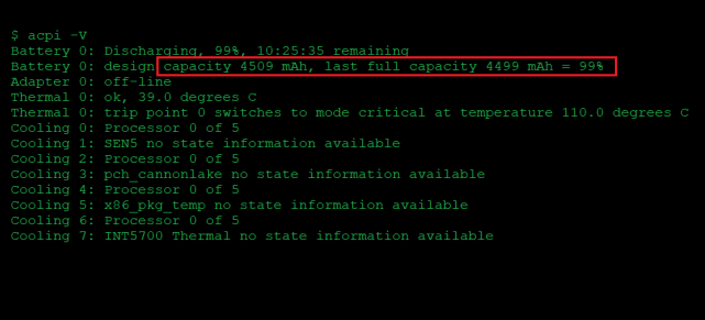 battery capacity using linux